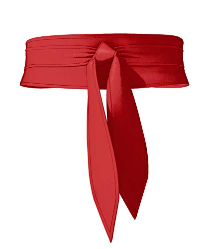viannchi Cinturón de mujer Fajín ancho Reversible dos tonos Ecopiel y Ante PU, talla única ajustable. Dos cinturones en uno. Cinturón Obi Cuero Artificial (Rojo)