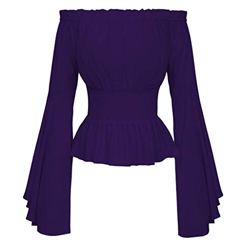VIccoo Camisa, Blusa gótica renacentista para Mujer, Mangas Acampanadas, Volantes, corsé con Hombros Descubiertos, Blusa Medieval Victoriana, Disfraz de Cosplay, Camisa Pirata - Verde - L