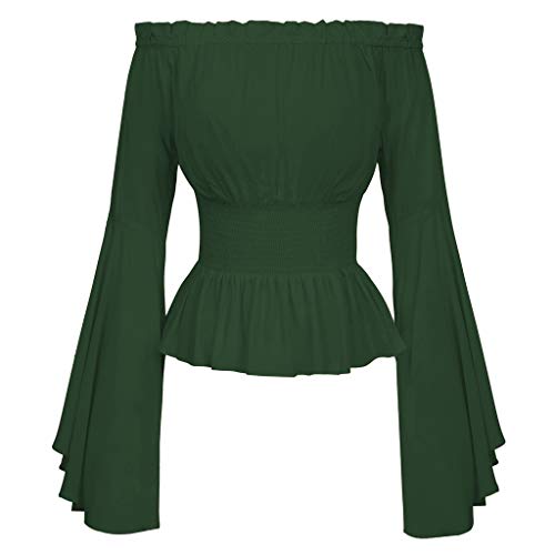 VIccoo Camisa, Blusa gótica renacentista para Mujer, Mangas Acampanadas, Volantes, corsé con Hombros Descubiertos, Blusa Medieval Victoriana, Disfraz de Cosplay, Camisa Pirata - Verde - L