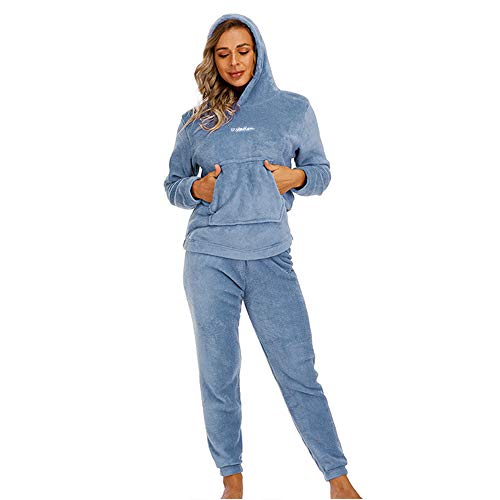VICENT Pijama Coralina de Mujer Otoño-Invierno de Manga Larga Polar Calentito Tacto Suave Niño y Niña Pijamas con Encapuchada 2 Piezas