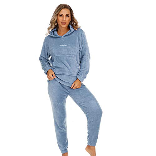 VICENT Pijama Coralina de Mujer Otoño-Invierno de Manga Larga Polar Calentito Tacto Suave Niño y Niña Pijamas con Encapuchada 2 Piezas