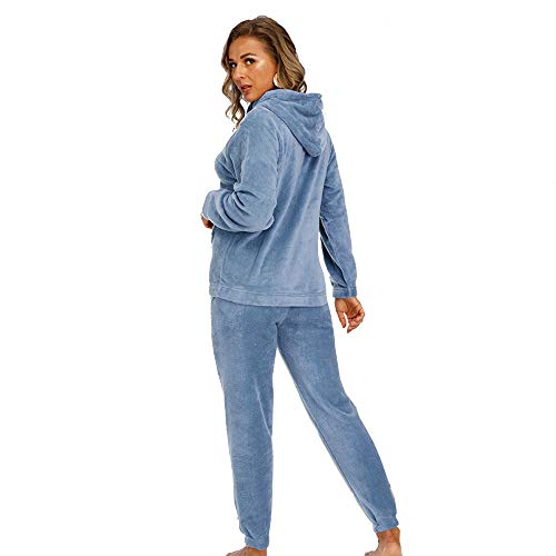 VICENT Pijama Coralina de Mujer Otoño-Invierno de Manga Larga Polar Calentito Tacto Suave Niño y Niña Pijamas con Encapuchada 2 Piezas