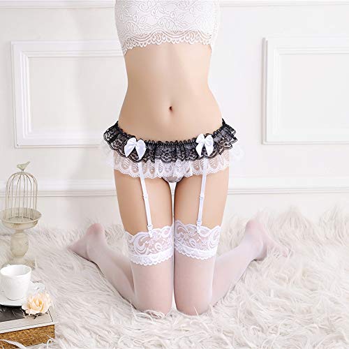 VicSec Ligueros Mujer Sexy con Medias Altas, [3 Piezas] Ligueros Encaje Fina Erótica Ropa Interior Misterioso Ajustables Liga Tirantes con Calcetines a Muslo G-string Tanga para Boda Novia