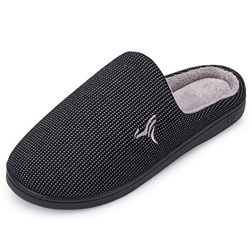 VIFUUR Hombre Zapatillas de casa Espuma de Memoria de Alta Densidad Cálido Interior Lana al Aire Libre Forro de Felpa Suela Antideslizante zapatosPunto Blanco/Gris 44/45