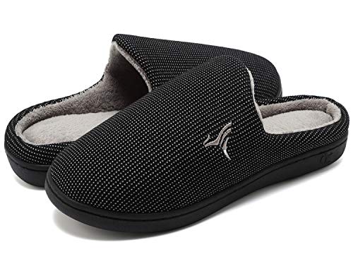 VIFUUR Hombre Zapatillas de casa Espuma de Memoria de Alta Densidad Cálido Interior Lana al Aire Libre Forro de Felpa Suela Antideslizante zapatosPunto Blanco/Gris 44/45