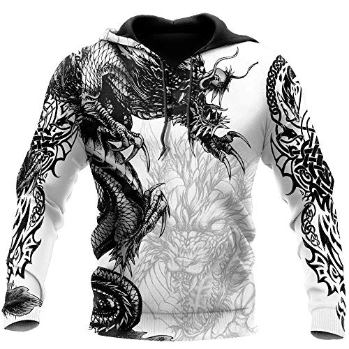 Viking Celtic Tattoo Y Dungeon Dragon, Sudadera con Capucha con Estampado 3D, Prendas de Vestir para Hombres Y Mujeres, Pulóver, Ropa Deportiva, Estilo Chaqueta con Capucha Unisex,B,4XL