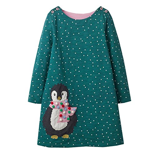 VIKITA Niñas Vestidos Algodón Animal Bordado Manga Larga Vestido para Niños JM7735 4T