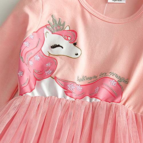 VIKITA Vestido Invierno Manga Larga Tul Algodón Bordado Unicornio para Niñas LH4579 6T