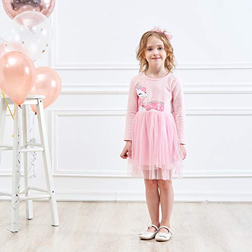 VIKITA Vestido Invierno Manga Larga Tul Algodón Bordado Unicornio para Niñas LH4579 6T