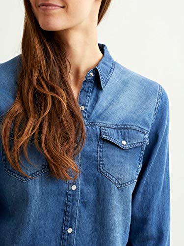 Vila Clothes Vibista Shirt-Noos Blusa, Azul (Dark Blue Denim Wash: Clean), 38 (Talla del Fabricante: Medium) para Mujer
