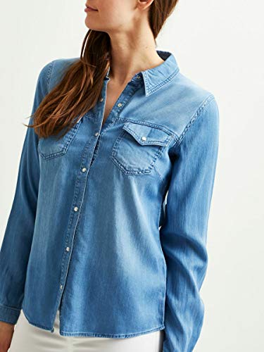Vila Clothes Vibista Shirt-Noos Blusa, Azul (Medium Blue Denim Wash: Clean), 38 (Talla del Fabricante: Medium) para Mujer