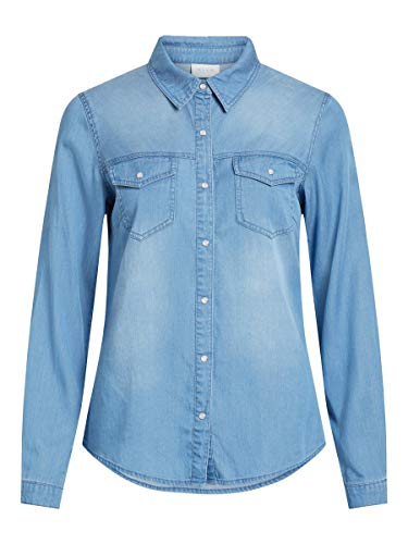 Vila Clothes Vibista Shirt-Noos Blusa, Azul (Medium Blue Denim Wash: Clean), 38 (Talla del Fabricante: Medium) para Mujer
