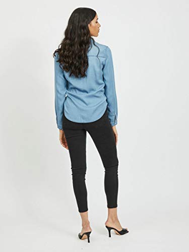 Vila Clothes Vibista Shirt-Noos Blusa, Azul (Medium Blue Denim Wash: Clean), 38 (Talla del Fabricante: Medium) para Mujer