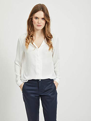 Vila Clothes Vilucy L/s Shirt-Noos Blusa, Blanco (Snow White Snow White), 42 (Talla del Fabricante: X-Large) para Mujer