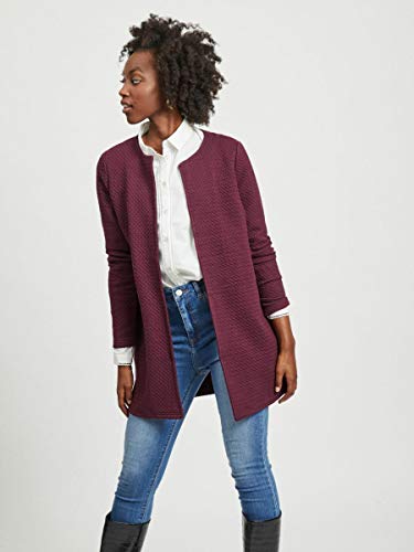 Vila Clothes Vinaja New Long Jacket-Noos Abrigo, Rojo (Winetasting Winetasting), 42 (Talla del Fabricante: Large) para Mujer