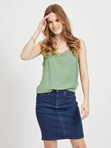 Vila Top de encaje para mujer con tirantes finos. verde XS