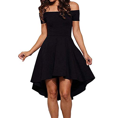 VILLAVIVI Mini Vestido De Ceremonia De La Mujer Elegante De Dama De Honor Fiesta Escote Barco (Negro, L)