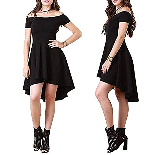 VILLAVIVI Mini Vestido De Ceremonia De La Mujer Elegante De Dama De Honor Fiesta Escote Barco (Negro, L)