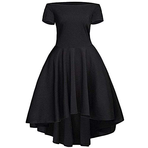VILLAVIVI Mini Vestido De Ceremonia De La Mujer Elegante De Dama De Honor Fiesta Escote Barco (Negro, L)