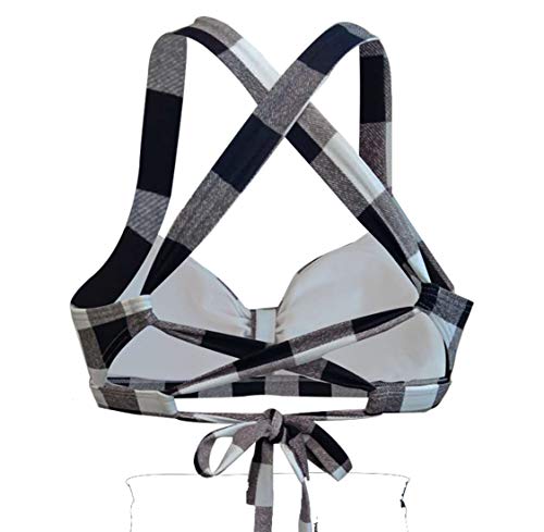 Viloree Bikini retro de los años 50 Rockabilly, parte superior de bikini Bralette Push Up Bandeau Racer Back sin aros a cuadros Negro y blanco. M