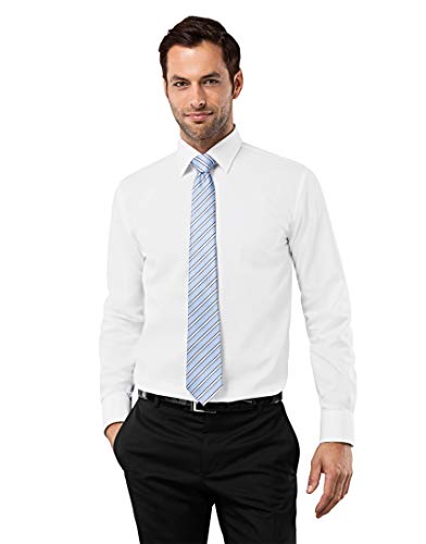 Vincenzo Boretti Camisa de Hombre, Corte Ajuste Recto (Regular-fit), 100% algodón, Manga-Larga, Cuello Kent, Lisa - no Necesita Plancha Blanco 41-42