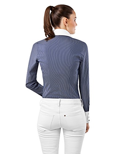 Vincenzo Boretti Camisa de Mujer, Ajustada Entallado (Slim-fit), Mezcla de algodón, Ligeramente elástica, Cuello Kent, Estampada de Rayas - fácil de Planchar (Easy Iron) Azul Oscuro/Blanco 38