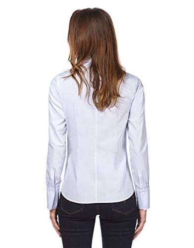 Vincenzo Boretti Camisa de Mujer, Corte Ligeramente más angosto, 100% algodón, Manga-Larga, Cuello cáliz, Lisa, fácil de Planchar, Elegante y clásica Azul Hielo 36