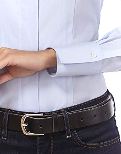 Vincenzo Boretti Camisa de Mujer, Corte Ligeramente más angosto, 100% algodón, Manga-Larga, Cuello cáliz, Lisa, fácil de Planchar, Elegante y clásica Azul Hielo 36