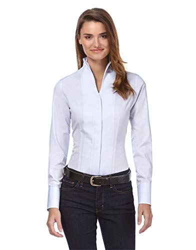 Vincenzo Boretti Camisa de Mujer, Corte Ligeramente más angosto, 100% algodón, Manga-Larga, Cuello cáliz, Lisa, fácil de Planchar, Elegante y clásica Azul Hielo 36