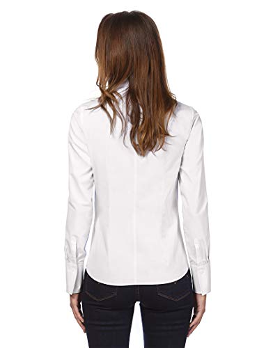 Vincenzo Boretti Camisa de Mujer, Corte Ligeramente más angosto, 100% algodón, Manga-Larga, Cuello cáliz, Lisa, fácil de Planchar, Elegante y clásica Blanco 40
