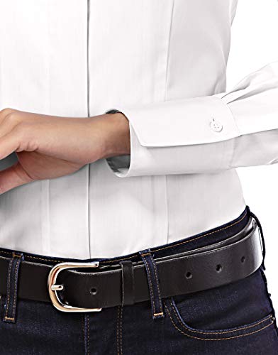 Vincenzo Boretti Camisa de Mujer, Corte Ligeramente más angosto, 100% algodón, Manga-Larga, Cuello cáliz, Lisa, fácil de Planchar, Elegante y clásica Blanco 40