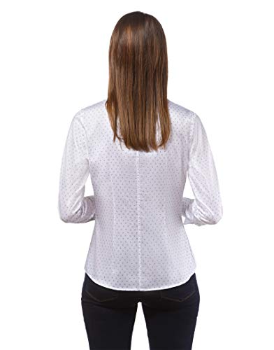 Vincenzo Boretti Camisa de Mujer, Corte Ligeramente más angosto, 100% algodón, Manga-Larga, Cuello cáliz, Lisa, fácil de Planchar, Elegante y clásica Blanco/Azul 34