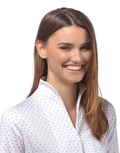 Vincenzo Boretti Camisa de Mujer, Corte Ligeramente más angosto, 100% algodón, Manga-Larga, Cuello cáliz, Lisa, fácil de Planchar, Elegante y clásica Blanco/Azul 34