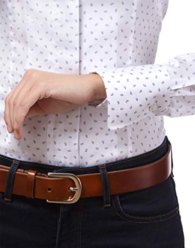 Vincenzo Boretti Camisa de Mujer, Corte Ligeramente más angosto, 100% algodón, Manga-Larga, Cuello cáliz, Lisa, fácil de Planchar, Elegante y clásica Blanco/Azul 34