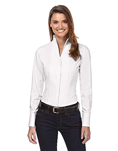 Vincenzo Boretti Camisa de Mujer, Corte Ligeramente más angosto, 100% algodón, Manga-Larga, Cuello cáliz, Lisa, fácil de Planchar, Elegante y clásica Blanco 42