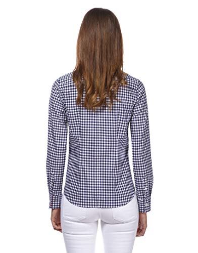 Vincenzo Boretti Camisa de Mujer, Corte Ligeramente más angosto, 100% algodón, Manga-Larga, Cuello Kent, de Cuadros, fácil de Planchar, Elegante y clásica Azul Oscuro/Blanco 38