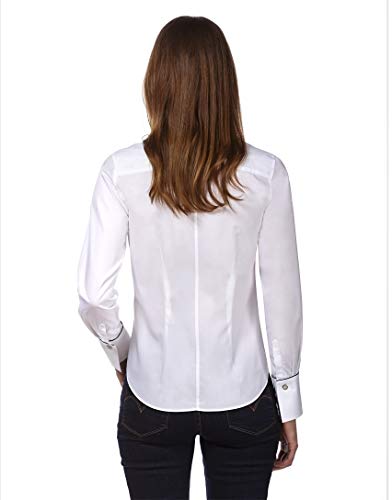 Vincenzo Boretti Camisa de Mujer, Corte Ligeramente más angosto, 100% algodón, Manga-Larga, Lisa, fácil de Planchar, Cuello Kent, Elegante y clásica Blanco 34