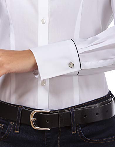 Vincenzo Boretti Camisa de Mujer, Corte Ligeramente más angosto, 100% algodón, Manga-Larga, Lisa, fácil de Planchar, Cuello Kent, Elegante y clásica Blanco 34