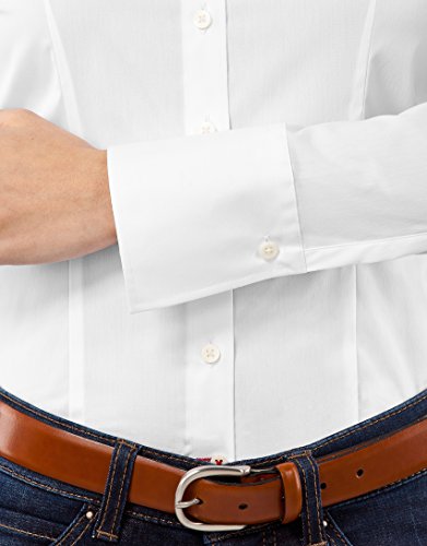 Vincenzo Boretti Camisa de Mujer Elegante y clásica, Ajustada Entallado (Slim-fit), Mezcla de algodón, Ligeramente elástica, Manga-Larga, Cuello Kent, Lisa - fácil de Planchar Blanco 38