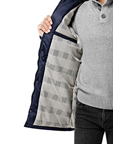 Vincenzo Boretti Chaquetón de Hombre para Invierno, Forro Caliente y Suave Incluso los Bolsillos y la Capucha Desmontable con Piel sintética, Elegante Pespuntes Decorativos Azul Oscuro M