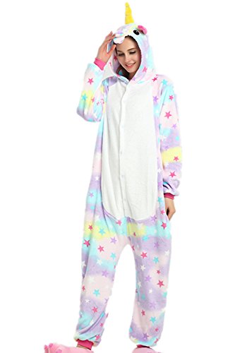 VineCrown Unicornio Pijama Animal Disfraces Traje Adultos Ropa de dormir Novedad Pijamas de una pieza Cosplay Carnaval Halloween Navidad (S for 150CM- 160CM, Estrellas)
