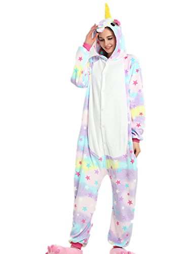 VineCrown Unicornio Pijama Animal Disfraces Traje Adultos Ropa de dormir Novedad Pijamas de una pieza Cosplay Carnaval Halloween Navidad (S for 150CM- 160CM, Estrellas)