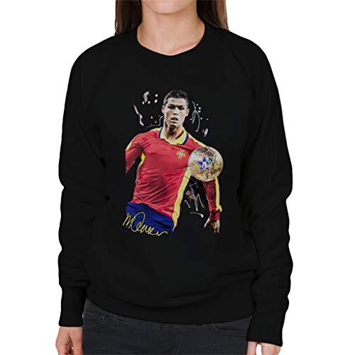 VINTRO Sudadera Delantero portugués Cristiano Ronaldo de la Mujer Original Portrait por Sidney Maurer (Negro Azabache,XXL)