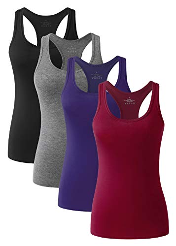 Vislivin Camiseta deportiva sin mangas para mujer, transpirable, con espalda cruzada, para yoga, 4 unidades Pack de 4 – negro/gris oscuro/azul oscuro/rojo vino 36-38