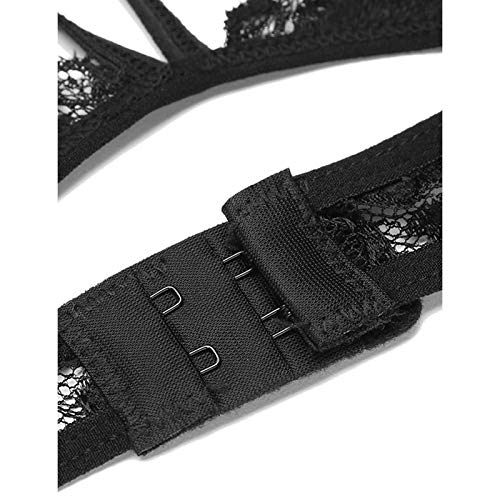 VisSec Lenceria Sexy Ligueros y Medias para Mujer, 4*Piezas Ropa Interior de Dormir Set Encaje Floral con Bra Sujetador, Calcetines Altas, Liga y Tanga