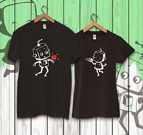 VIVAMAKE Camisetas para Parejas Mujer y Hombre Originales Divertidas con Diseño Robotics Amore Couple T Shirt Gift