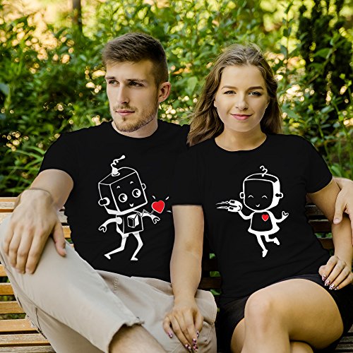 VIVAMAKE Camisetas para Parejas Mujer y Hombre Originales Divertidas con Diseño Robotics Amore Couple T Shirt Gift