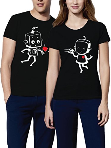 VIVAMAKE Camisetas para Parejas Mujer y Hombre Originales Divertidas con Diseño Robotics Amore Couple T Shirt Gift