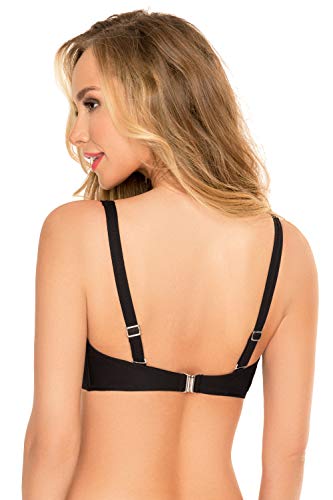 Vivisence Top De Bikini Sin Relleno Liso para Mujeres 3202, Negro,110D