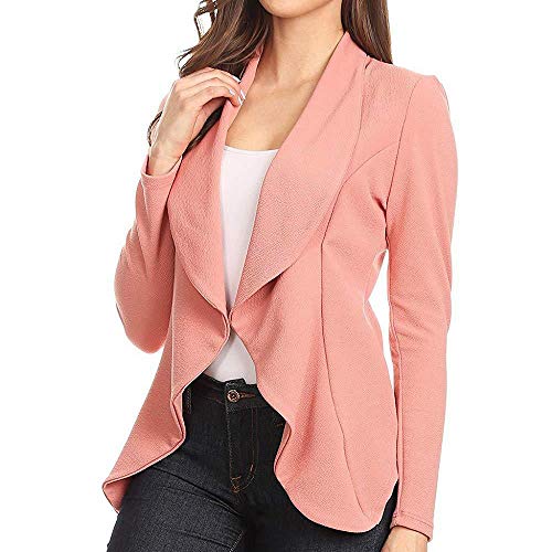 VJGOAL Blazer de Mujer Elegante de Manga Larga Solapa Trajes de Volantes Chaqueta Rebeca Abrigos Damas Oficina Casual Color sólido Chaqueta de Fiesta Delgada